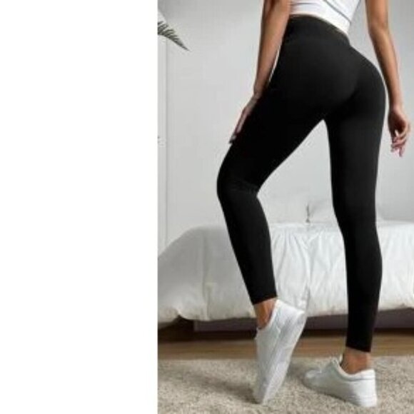 NIP SHEIN Casual Solid Black Skinny Leggings For Women - Size Large - Picture 5 of 13